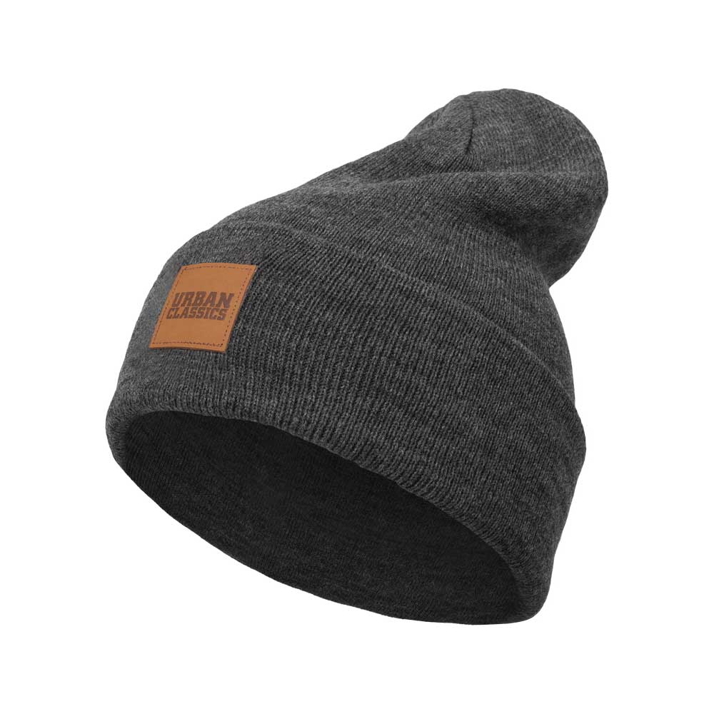 Urban Classics - Leatherpatch Long Beanie Muts - Grijs